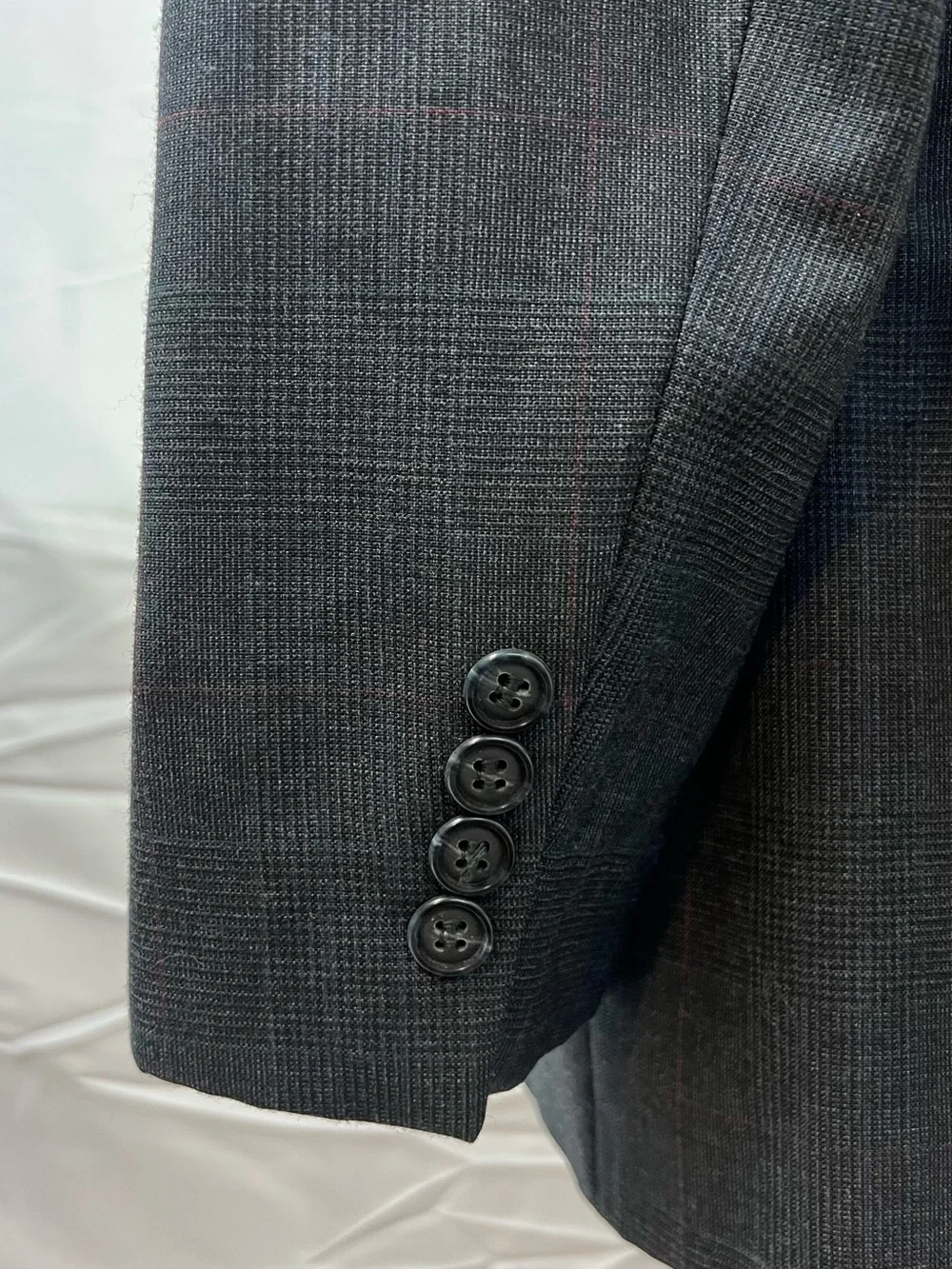 Stanley Blacker Vintage Men 38R Blazer 32x30 Charcoal Plaid Double Breasted Suit